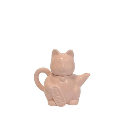 Théière chat Maneki Neko rose, porte-bonheur japonais en céramique