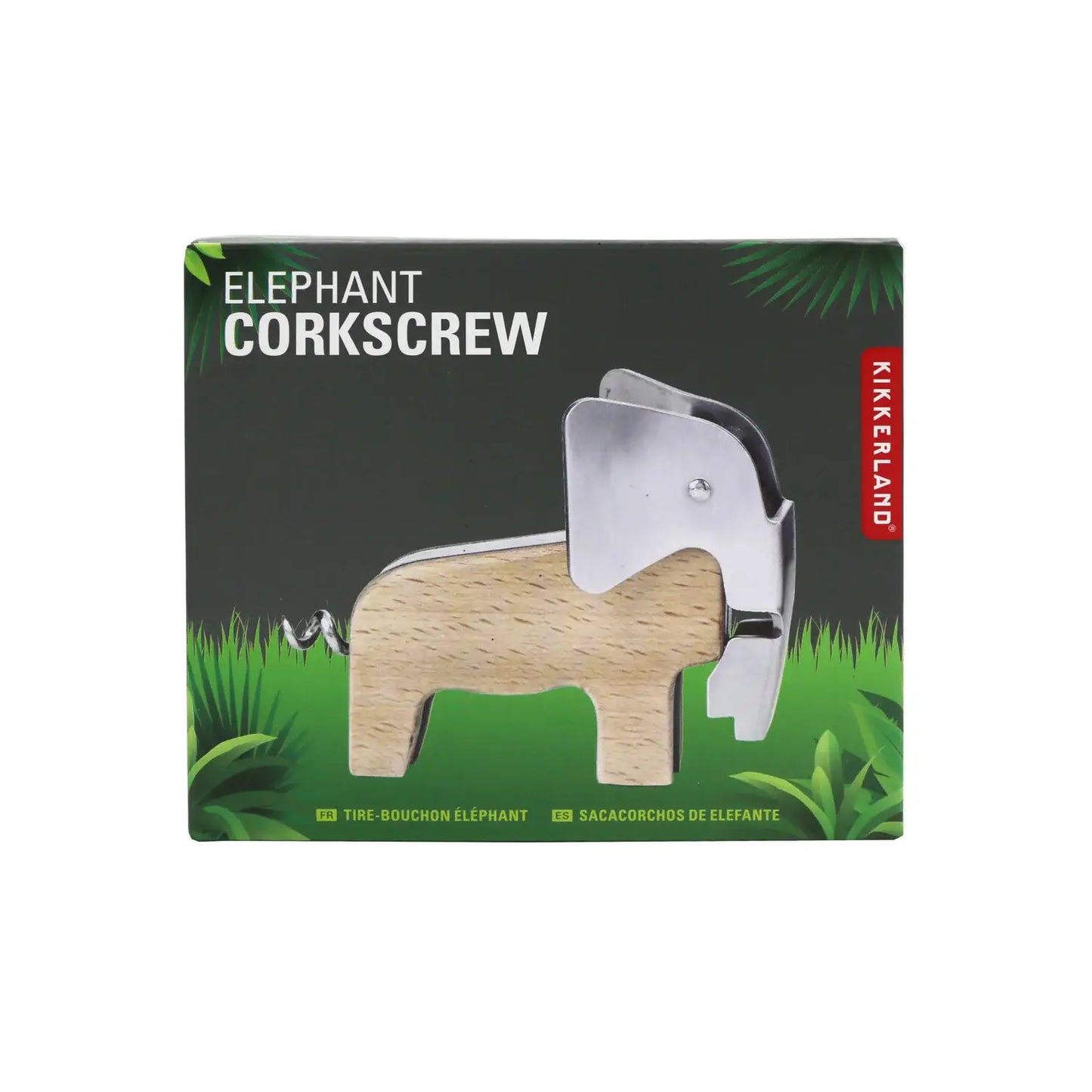Tire bouchon éléphant en bois et acier inoxydable Kikkerland, ouvre-bouteille malin résistant