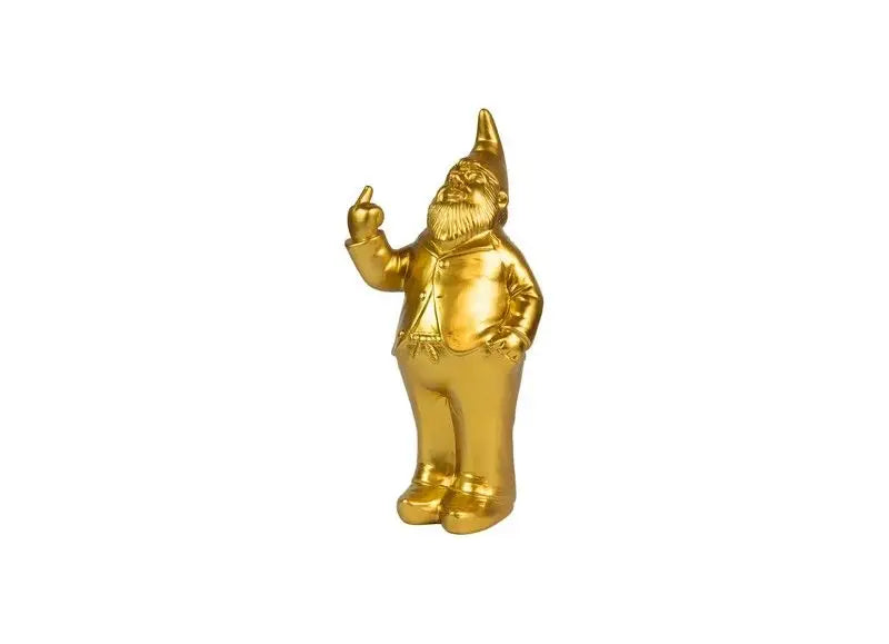 Tirelire nain fuck doré, gnome en or au design amusant pour amateurs d’objets décalés