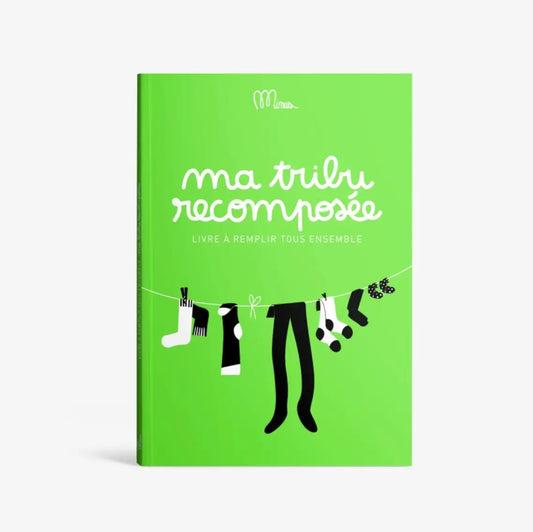 Livre à remplir Ma Tribu Recomposée vert vif avec linge noir et blanc