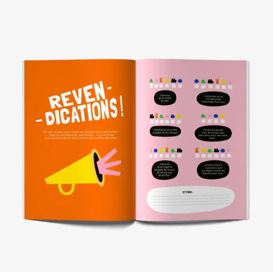 Livre à remplir Ma Tribu Reconstituée ouvert avec icônes colorées