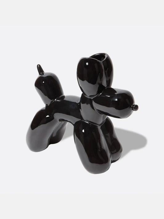 Vase sculptural Bobby : chien ballon en céramique noire brillante, design épuré