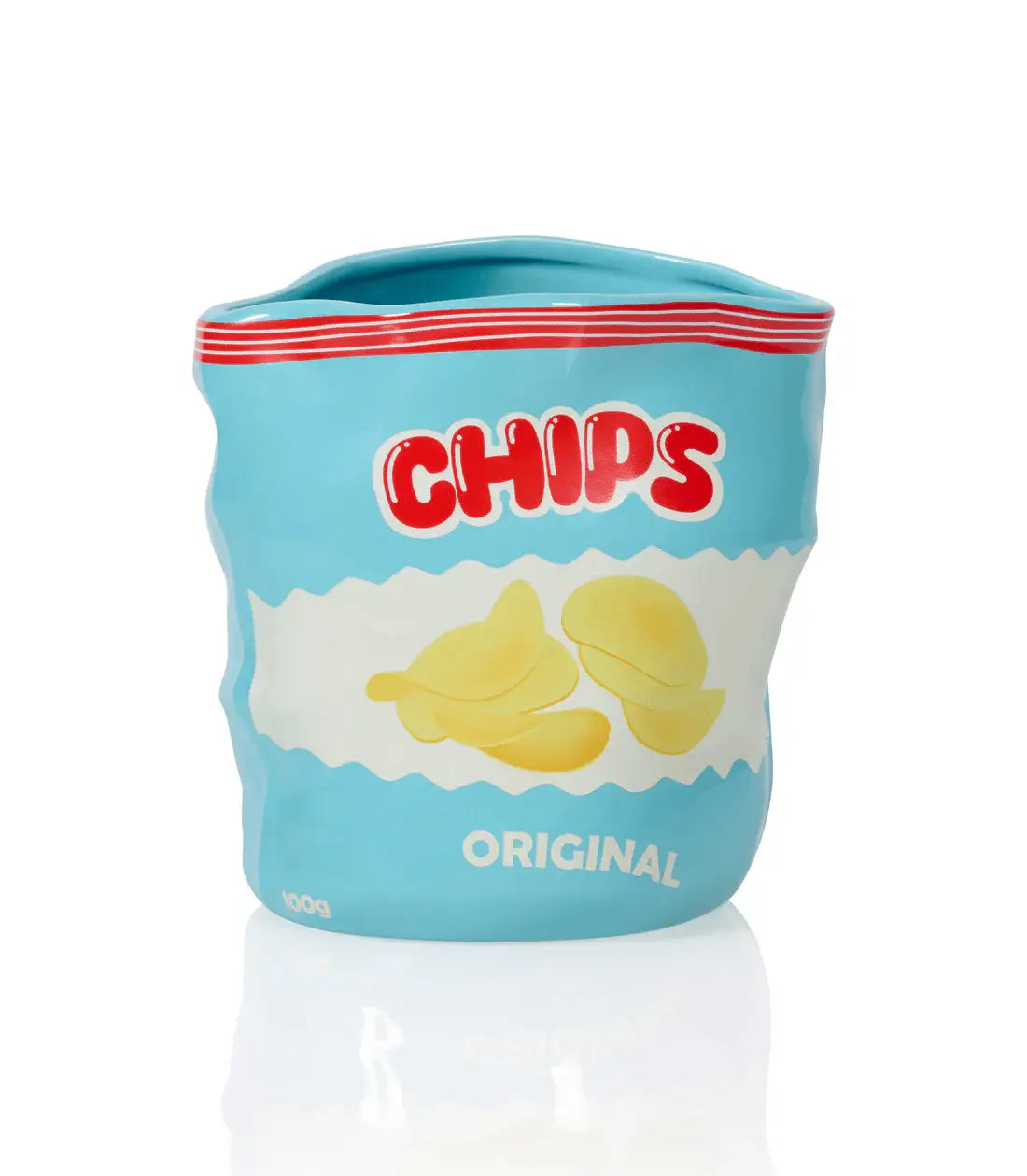 Vase bol paquet de chips en céramique, design décalé avec touche d’humour