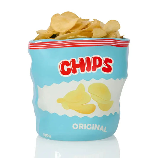 Vase bol en forme de paquet de chips en céramique avec touche d’humour pour déco