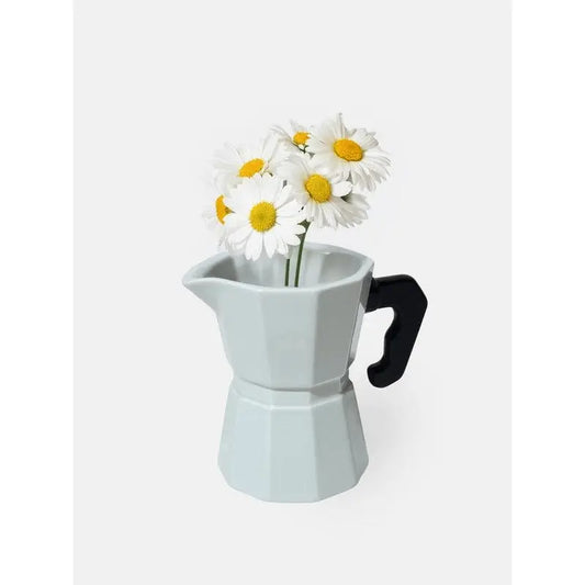 Vase Cafetière Doiy bleu clair avec marguerites, idée cadeau déco intérieure