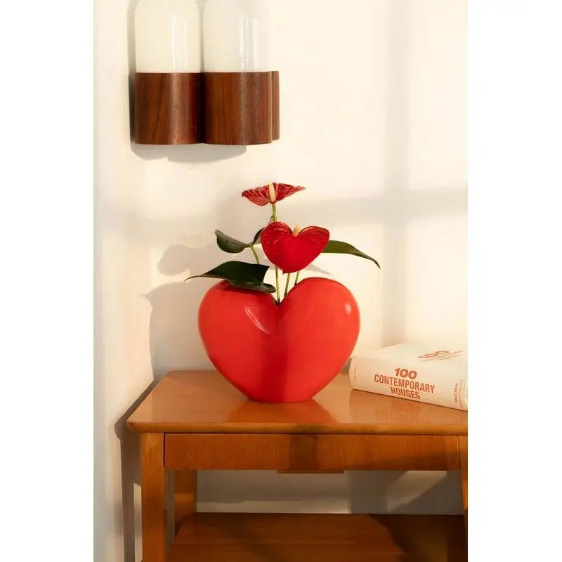 Vase Cœur Rouge: cœur rouge avec plante fleurie pour déclaration d’amour chaleureuse