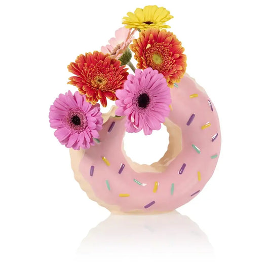 Vase Floaty Donut rose en forme de donut avec fleurs colorées