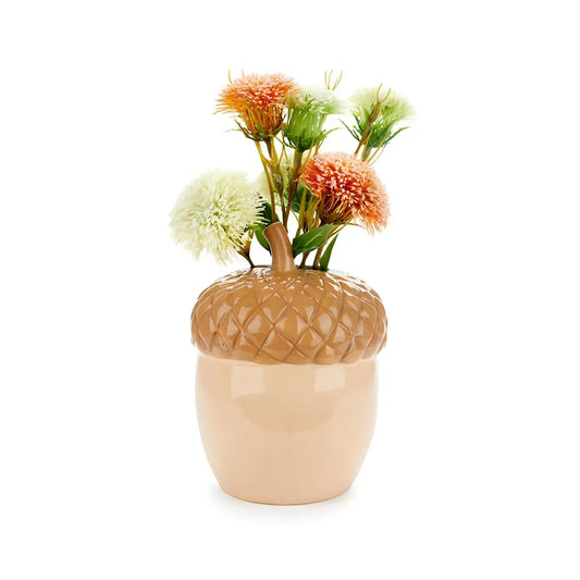 Vase gland céramique beige en forme de gland, objet décoratif artisanal texturé