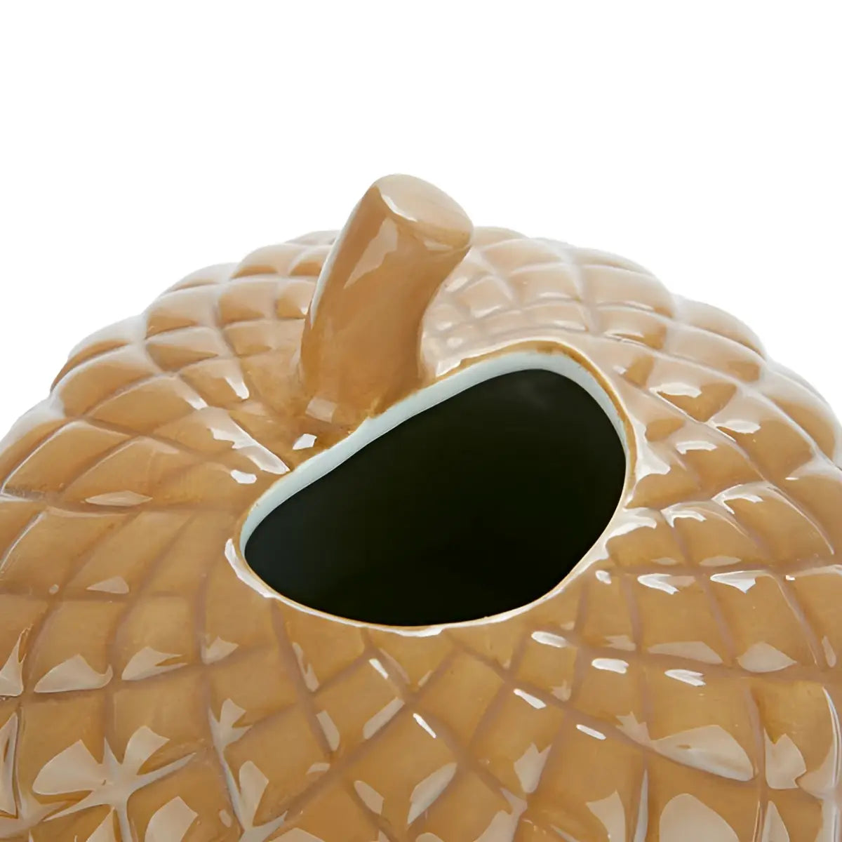 Vase gland céramique tan en forme de gland texturé quilté et tige lisse, objet décoratif artisanal