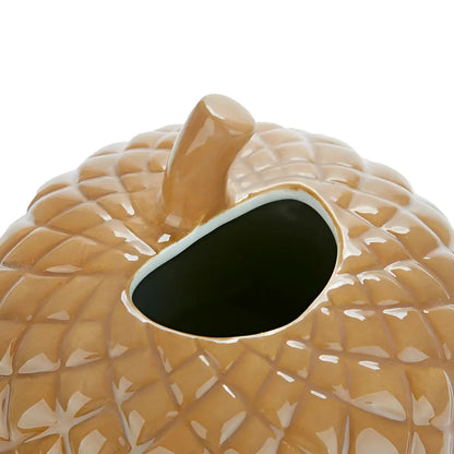 Vase gland céramique tan en forme de gland texturé quilté et tige lisse, objet décoratif artisanal