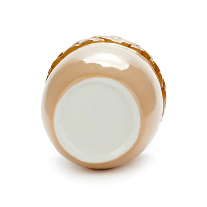 Vase Gland céramique beige lustré, objet décoratif artisanal à bord doré