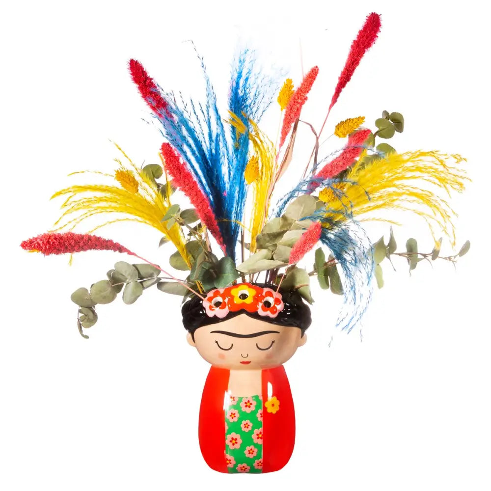 Cache-pot mural Frida Kahlo avec vase mural Frida et fleurs séchées vibrantes