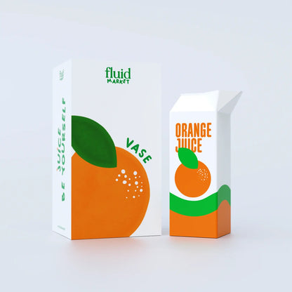 Vase Orange Juice : deux cartons blancs aux couleurs acidulées orange et vert