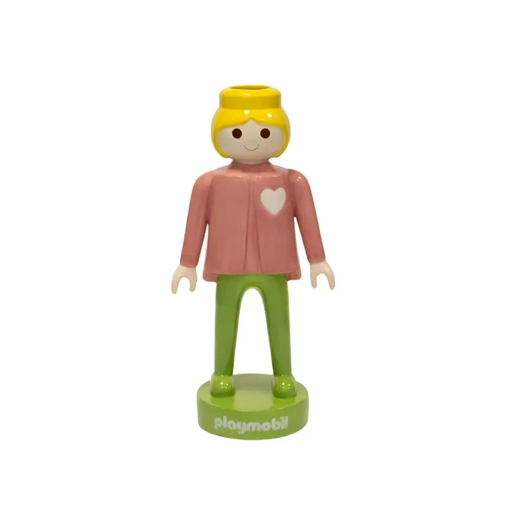 Figurine Playmobil blonde en vase céramique rose 35 cm, souvenir d’enfance teinte rose