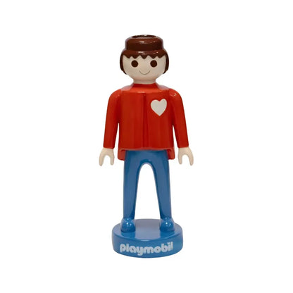 Vase Playmobil 35cm rouge avec figurine garçon cœur blanc