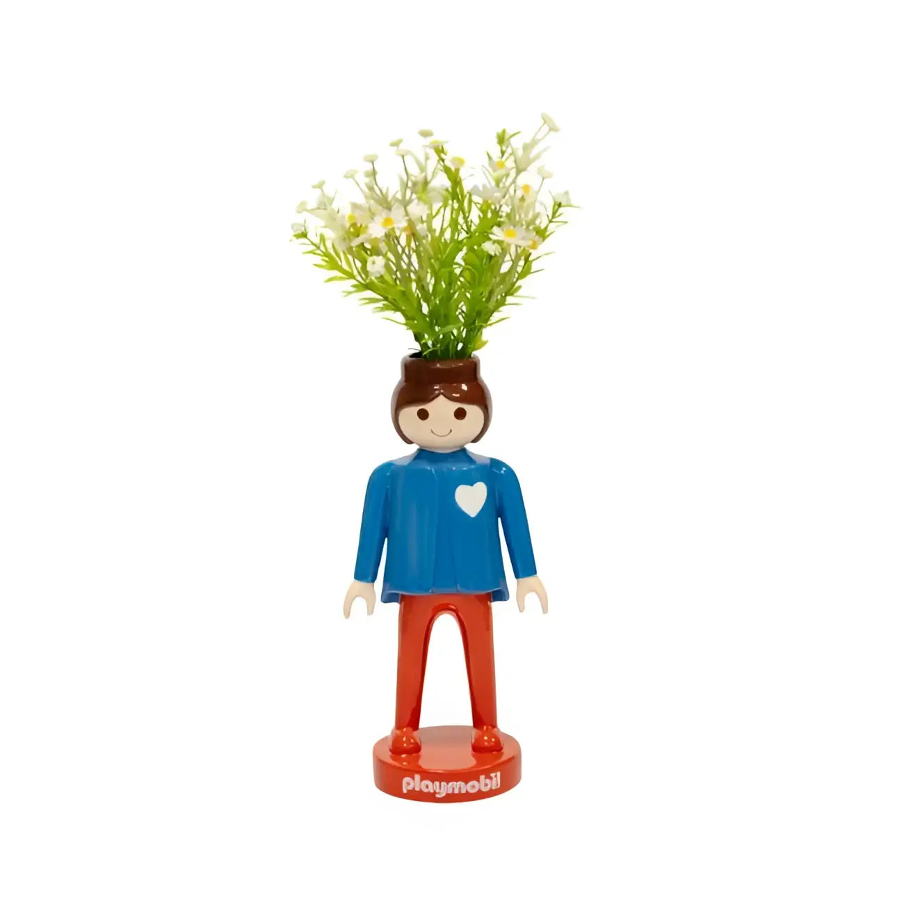 Vase Playmobil Bleu 25cm avec figurine céramique bleue ludique