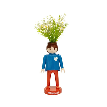 Vase Playmobil Bleu 25cm avec figurine céramique bleue ludique