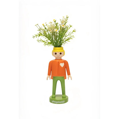 Vase Playmobil Orange 25cm avec figurine et marguerites pour chambre d’enfant design