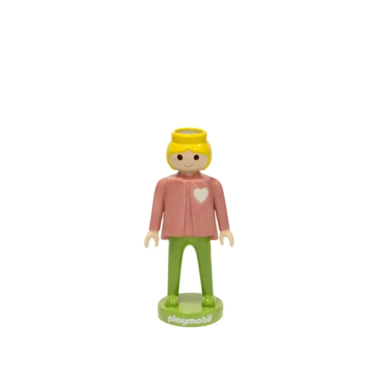 Vase Playmobil Rose 25cm en céramique rose avec figurine blonde