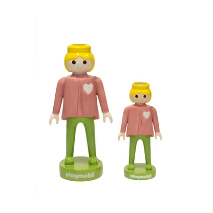 Vase Playmobil Rose 25cm avec figurine blonde en veste rose cœur