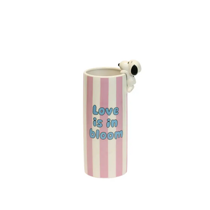 Jarrón rosa con el amor de Snoopy en flor