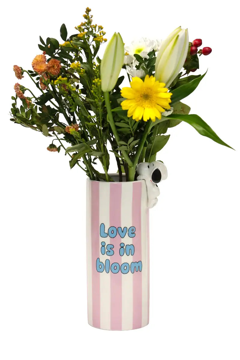 Vase Snoopy Love en céramique rose et blanc, koala attaché, chargé d’émotion