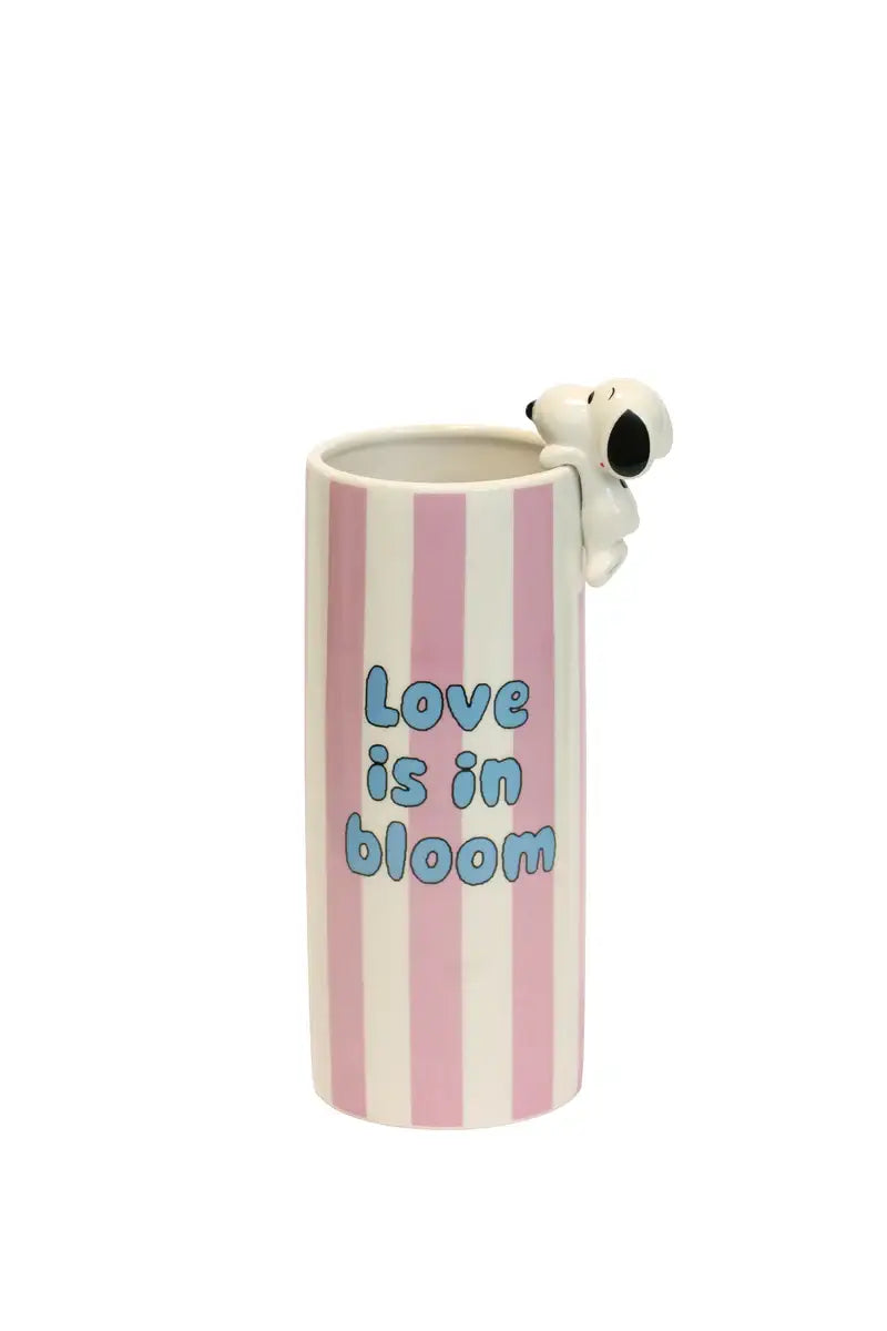Vase Snoopy Love rose rayé rose blanc avec figurine Snoopy