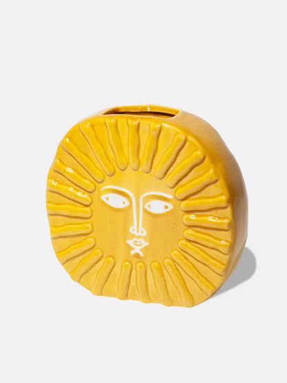 Vase Soleil jaune céramique au motif solaire stylisé, idée cadeau