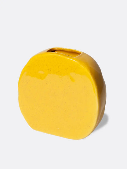 Vase Soleil jaune moutarde céramique, motif solaire organique