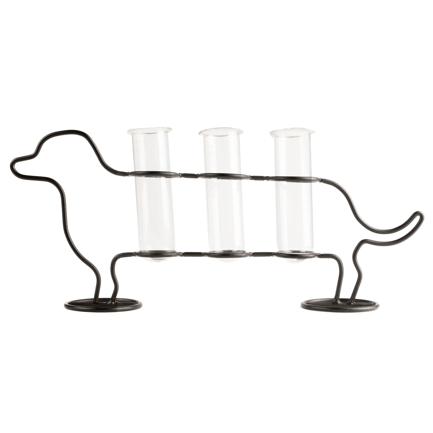 Vase Teckel en métal noir avec 3 tubes en verre borosilicaté