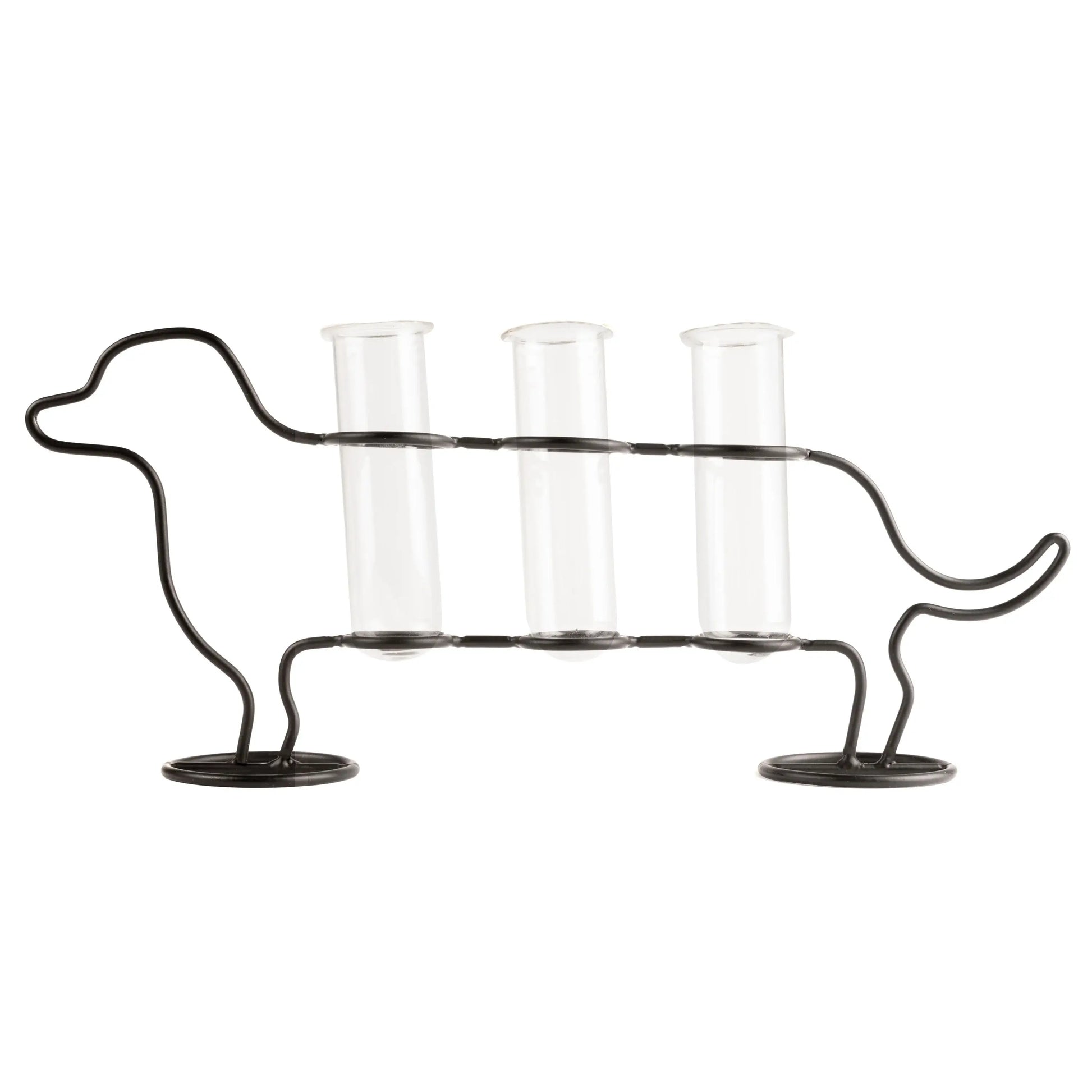 Vase Teckel en métal noir avec 3 tubes en verre borosilicaté