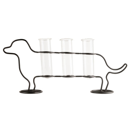 Vase Teckel en métal noir avec 3 tubes en verre borosilicaté