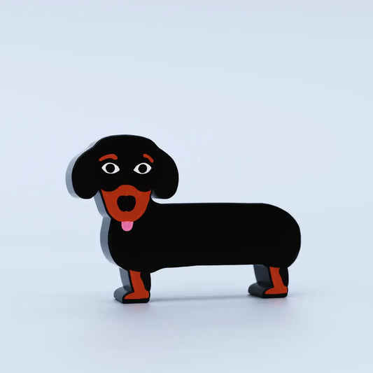 Vase teckel dachshund en style touche animalière, noir et orange, drôle et mignon