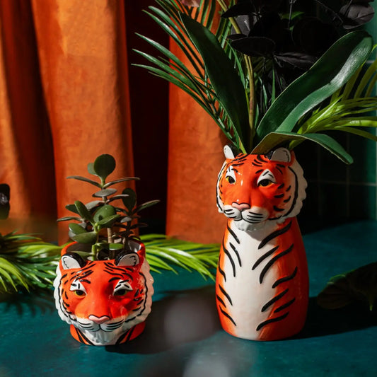Vase Tigre : pots en céramique orange et blanc tigre rayé pour déco intérieure