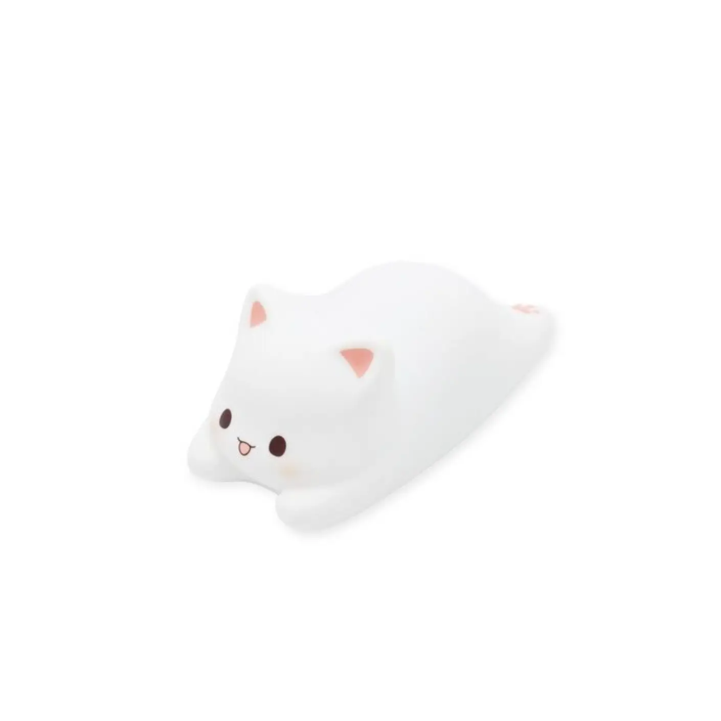 Veilleuse chat endormi rechargeable : chat blanc moelleux souriant