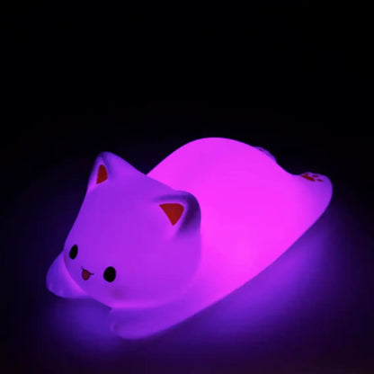 Veilleuse chat endormi rechargeable violette lumineuse pour chambre d’enfant
