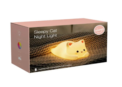 Veilleuse chat endormi rechargeable en silicone crème mignonne avec lumière tamisée