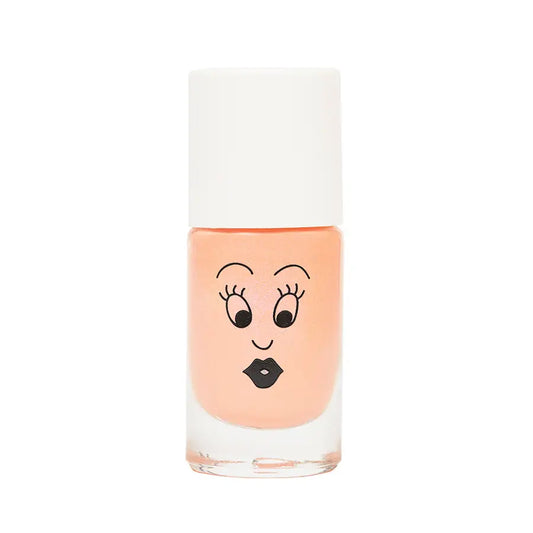 Vernis à l’eau Enfant Flamingo en teinte corail néon, flacon pêche avec visage cartoon