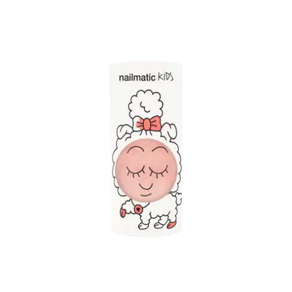 Vernis à l’eau enfant pêche pailleté avec sheep, face rose, nœud et cœur charmé