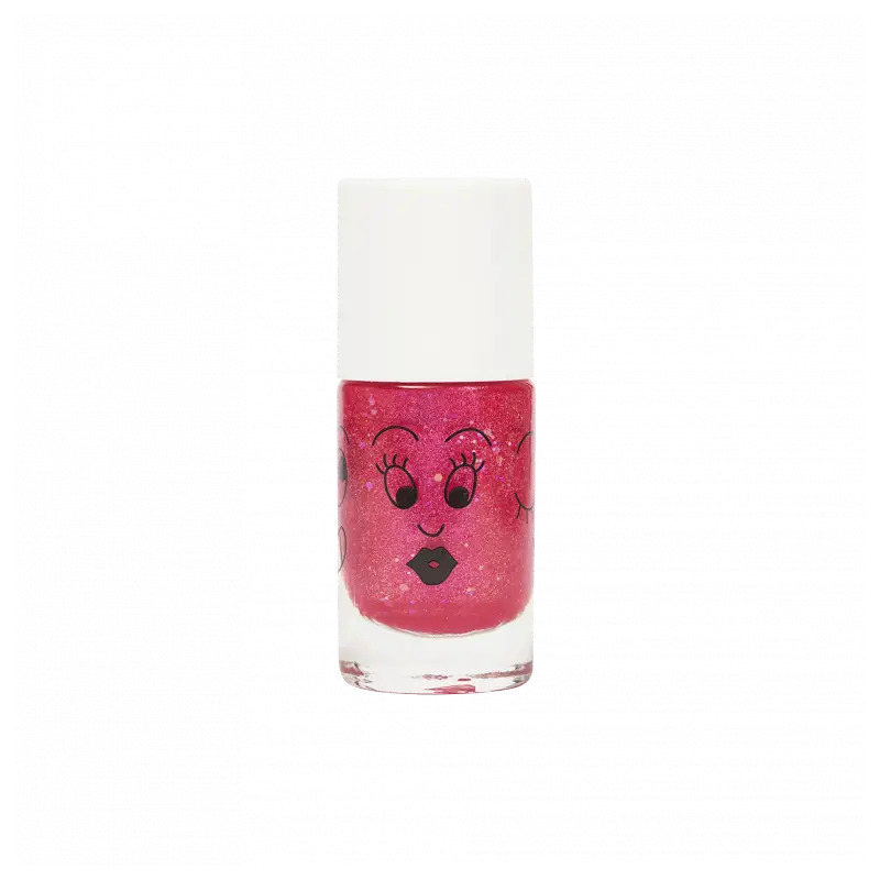 Flacon rose pailleté Vernis À L’Eau Enfant Sissi, visage cartoon mignon