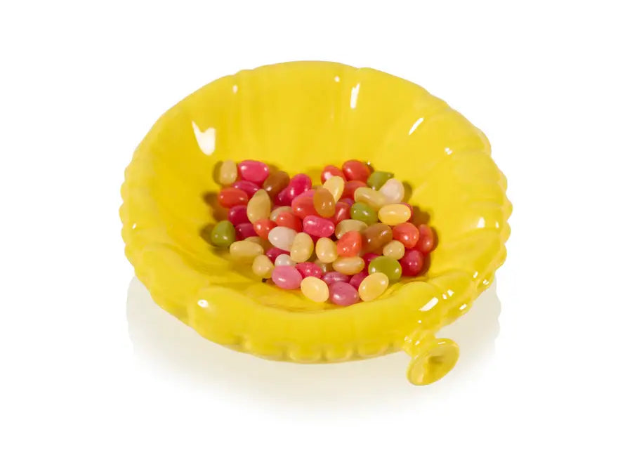 Vide poche ballon jaune gonflable rempli de bonbons colorés