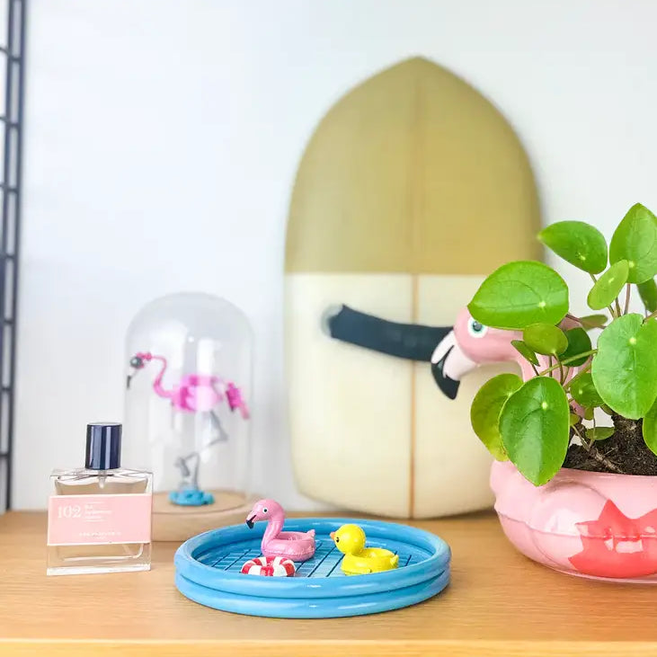 Poche floaty pool avec flamant rose mignon et feuillage vert pour vide poche