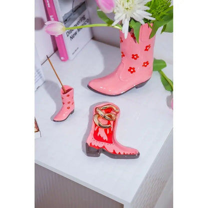 Collection déco décalée de bibelots far west en forme de bottes roses pour Vide Poche Rodeo