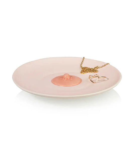 Vide Poche Sein : plat bijou rose à mamelon, touche artistique