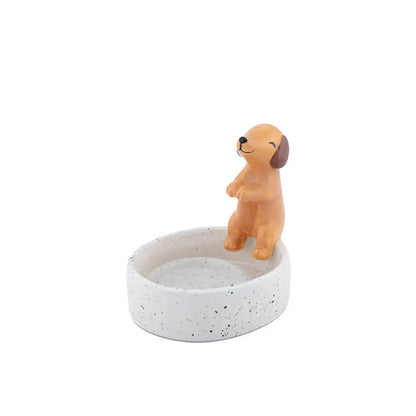 Vide-poche teckel : chiot tan joyeux sur cendrier blanc facile à nettoyer