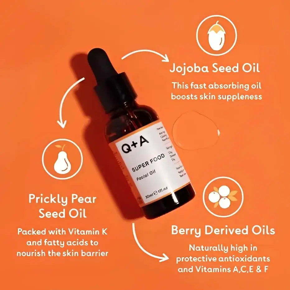 Bouteille d’huile visage Super Food avec pipette, soin visage vitamine C encapsulée