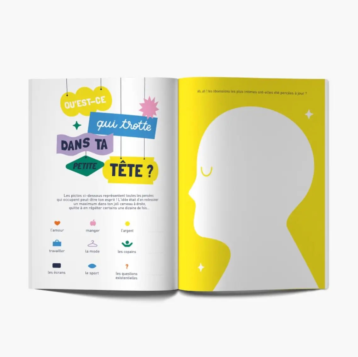 Livre à remplir VIVE-TOI ! design coloré avec bulles de dialogue et silhouette pour reconnecter à soi