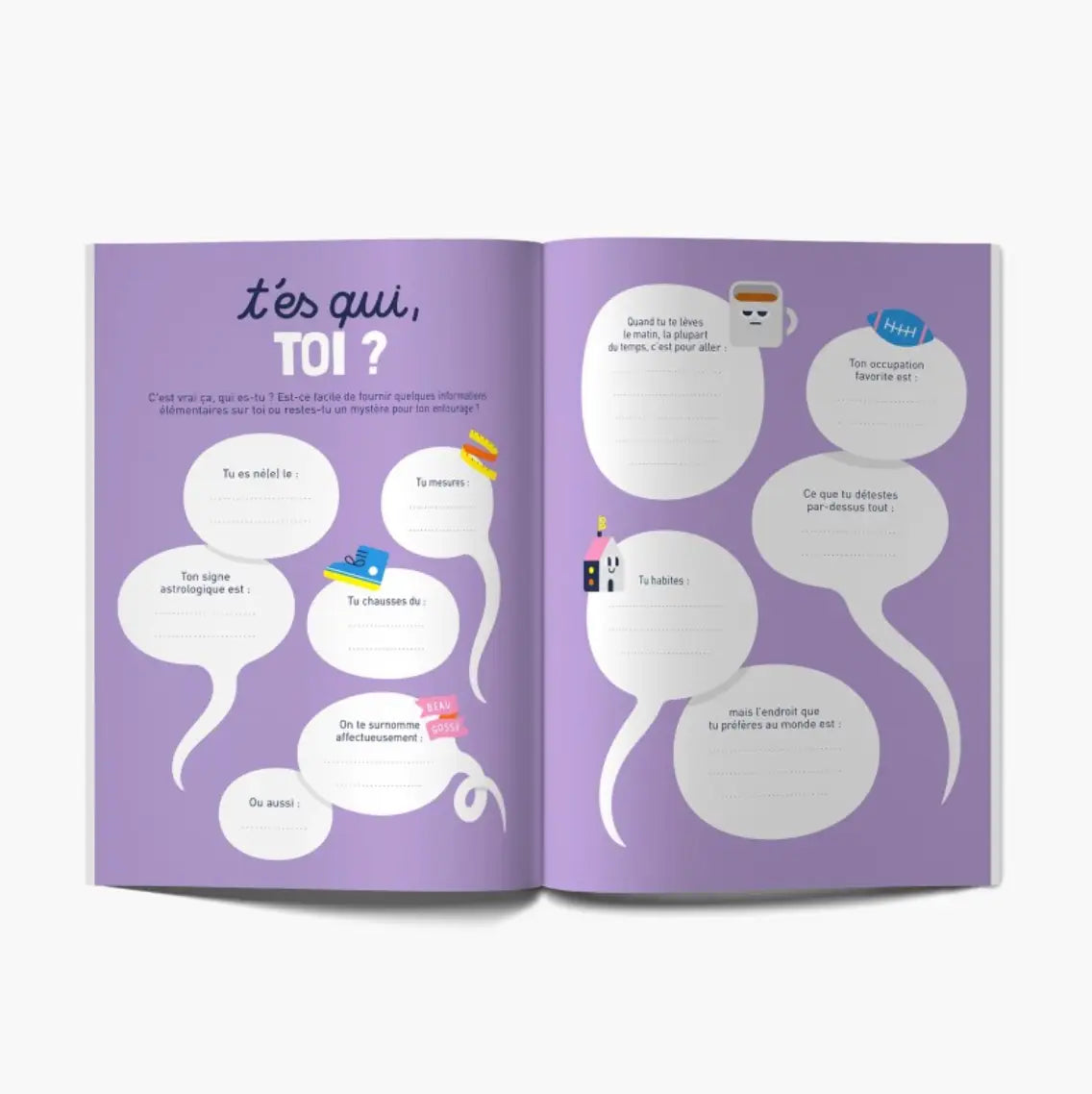 Journal VIVE-TOI ! violet à remplir pour reconnecter à soi, design coloré