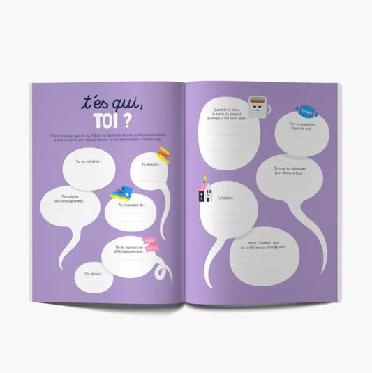 Journal VIVE-TOI ! violet à remplir pour reconnecter à soi, design coloré