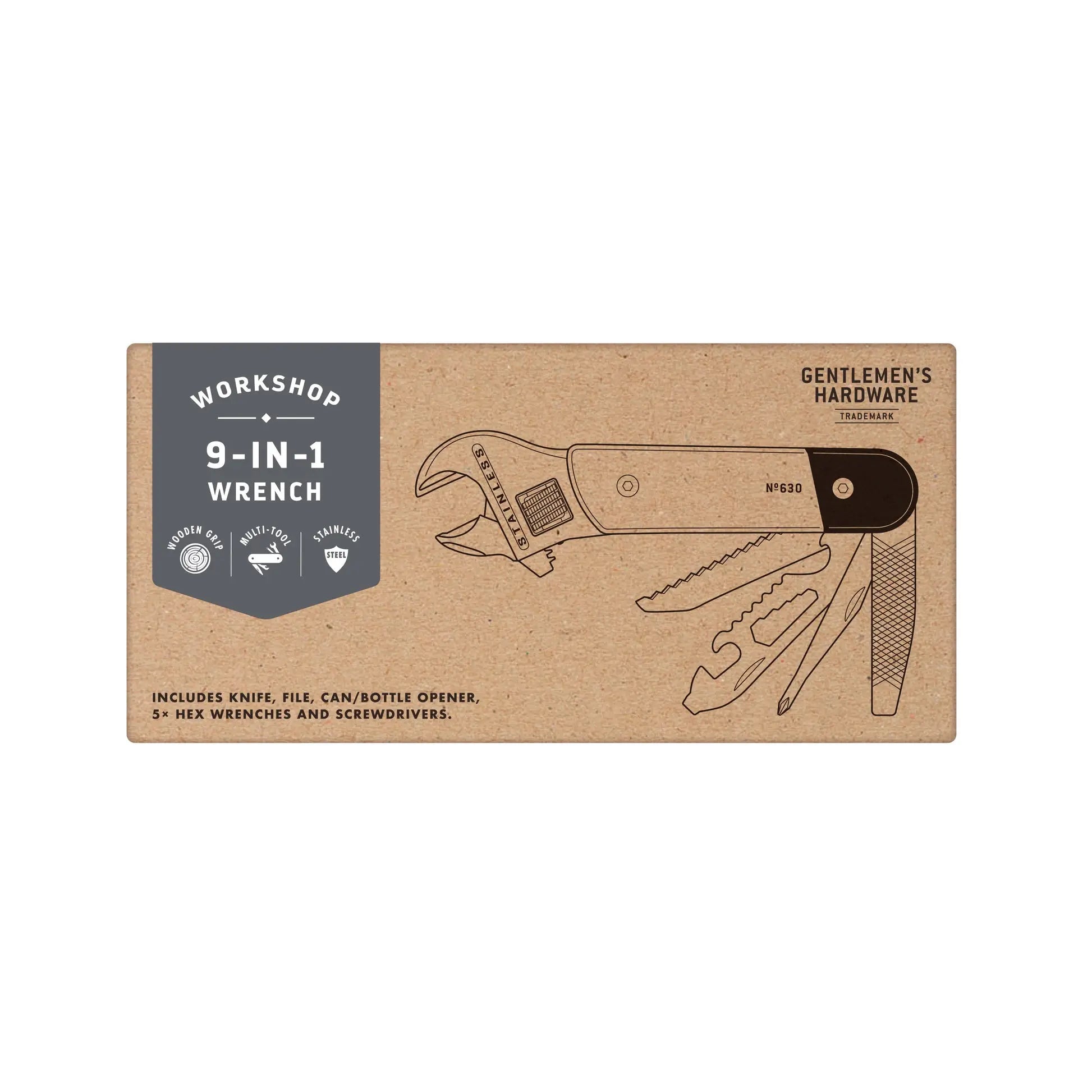 Outil multifonction Gentlemen’s Hardware: clé 9-en-1 en acier inoxydable avec manche en bois